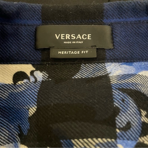 Versace Baroque Blue Checkered Men's Shirt - Picture 8 of 13